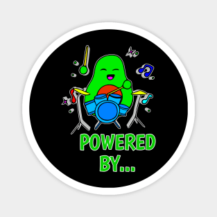 Powered By - Funny Avocado Cute Clipart Veggies - Musical Beats Drummer Magnet